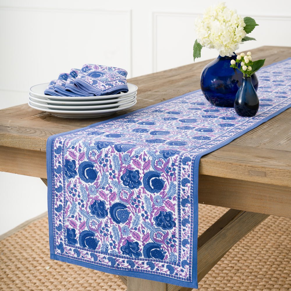 Bohemian Floral Purple &amp; Blue Table Runner