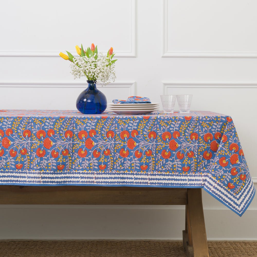 Cactus Flower Blue & Poppy Tablecloth (60" x 120")