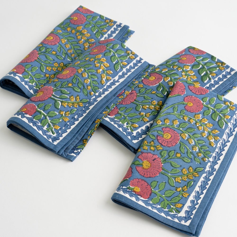 Printed Floral Linen Napkins Set of 4.