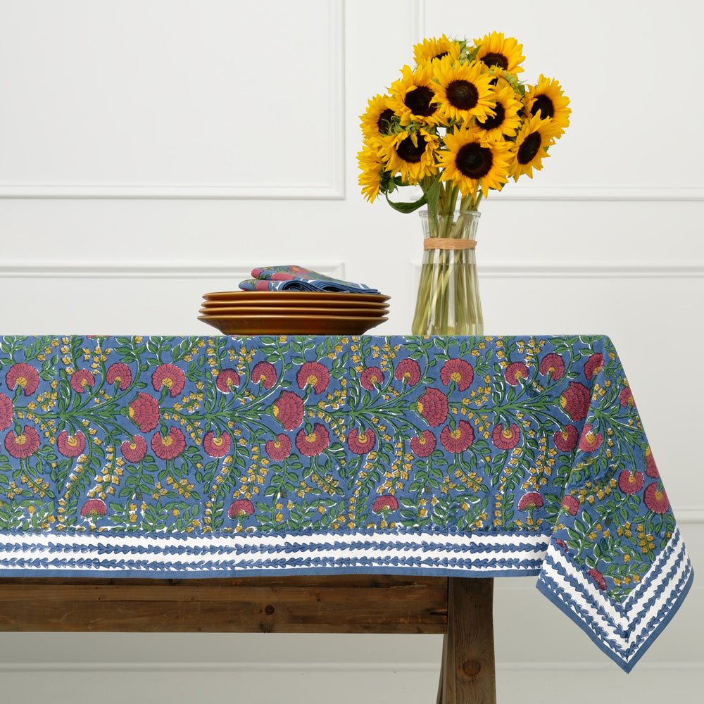 Cactus Flower Midnight Dark Blue & Magenta Floral  Tablecloth