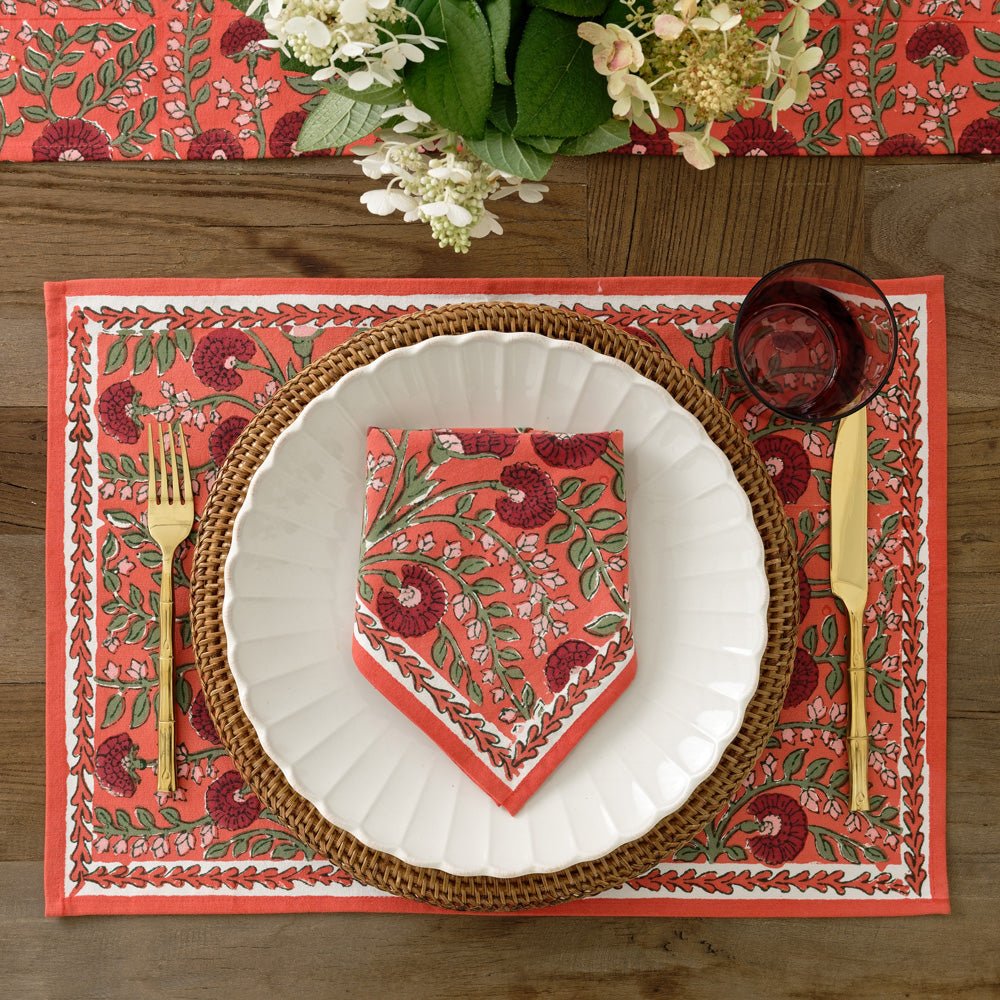 Cactus Flower Red Floral Placemat and Napkin