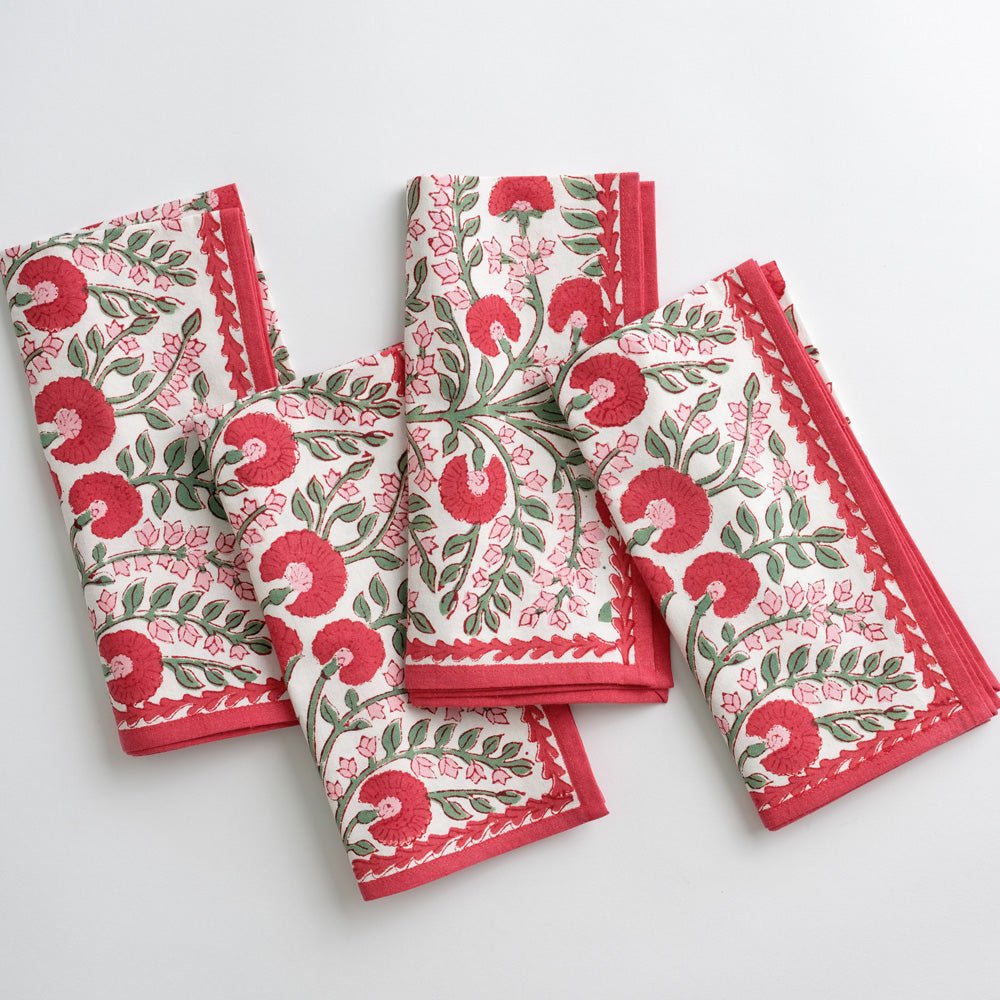 Cactus Flower Scarlett Red, Rose Pink and Green Floral Napkins