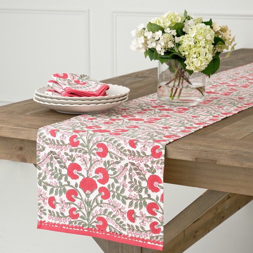 Cactus Flower Scarlett Red, Rose Pink and Green Floral Table Runner