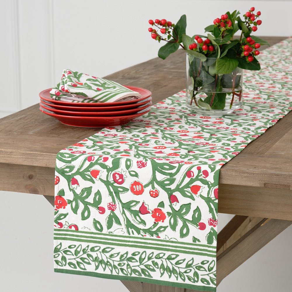 Emma Red &amp; Green Floral Table Runner