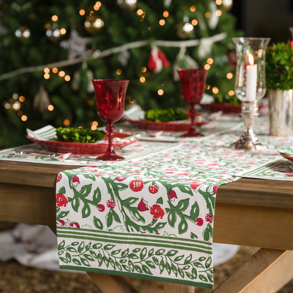 Emma Red & Green Floral Table Runner
