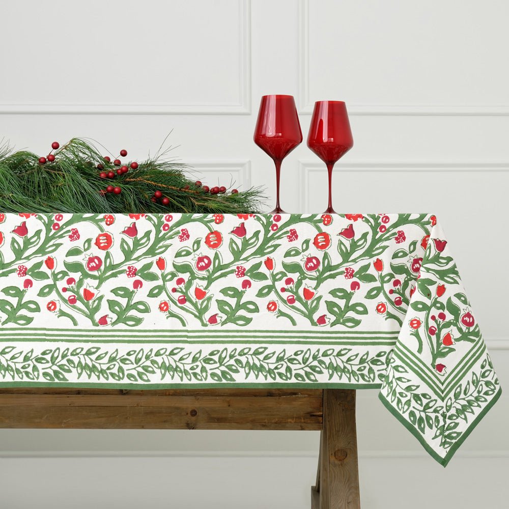 Emma Red &amp; Green Floral Tablecloth