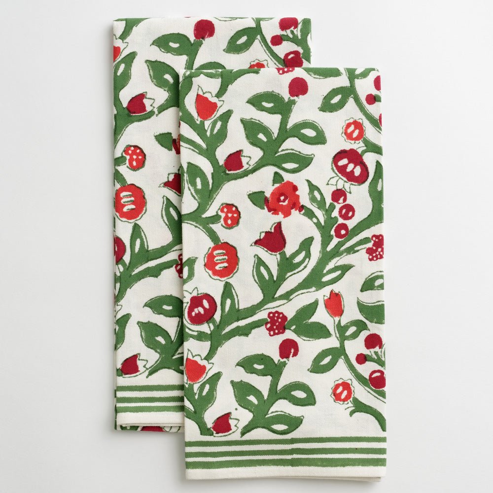 Emma Red &amp; Green Floral Tea Towels