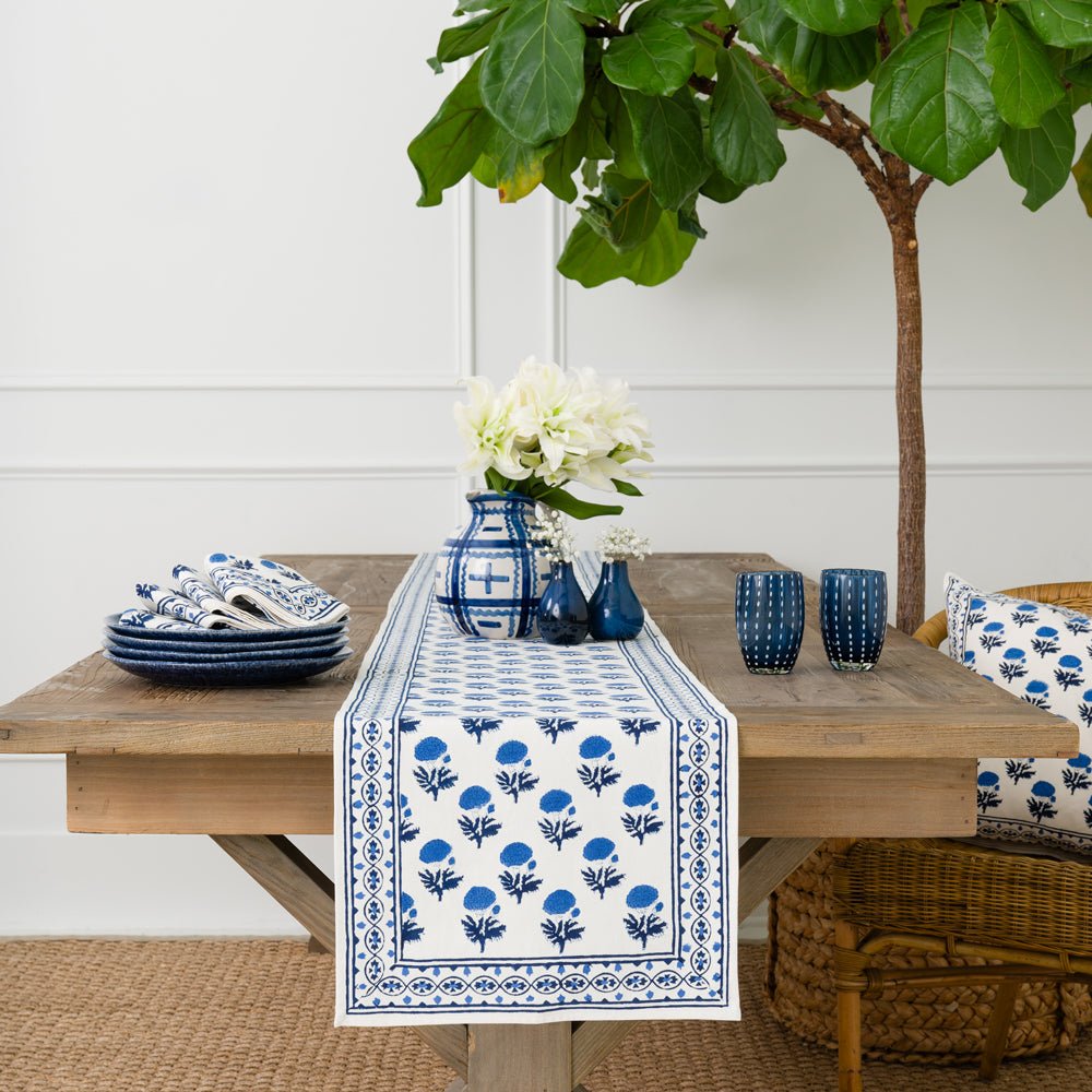 Gaya Cobalt Blue & White Floral Table Runner