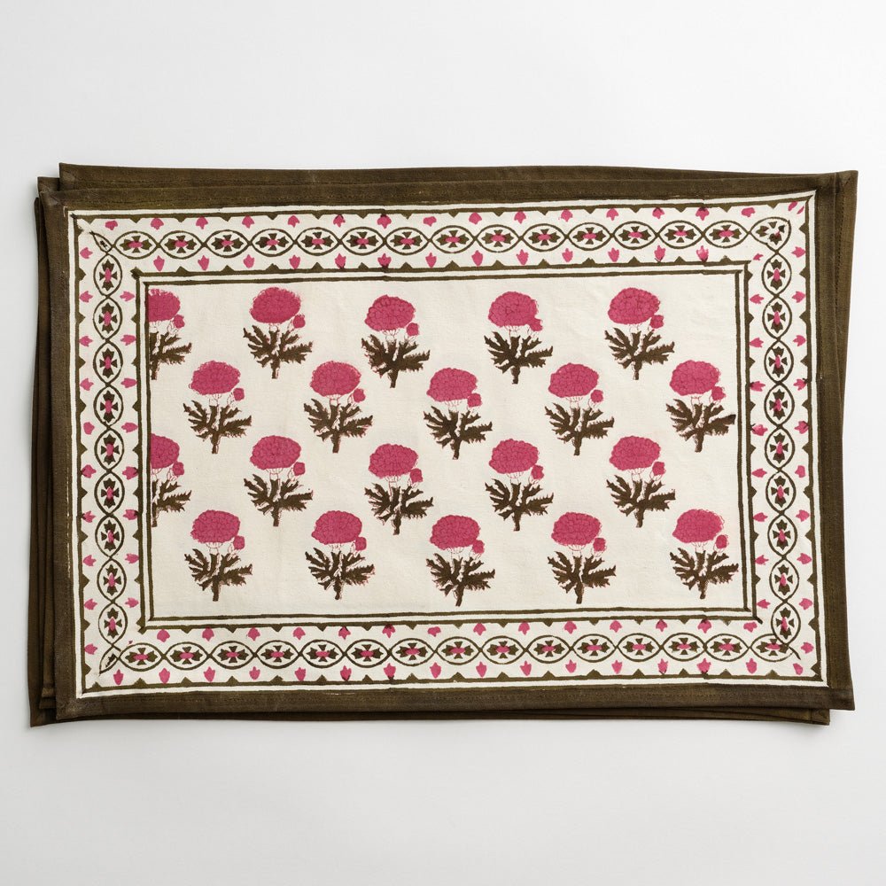 Gaya Fuchsia Pink and Brown Floral Placemats