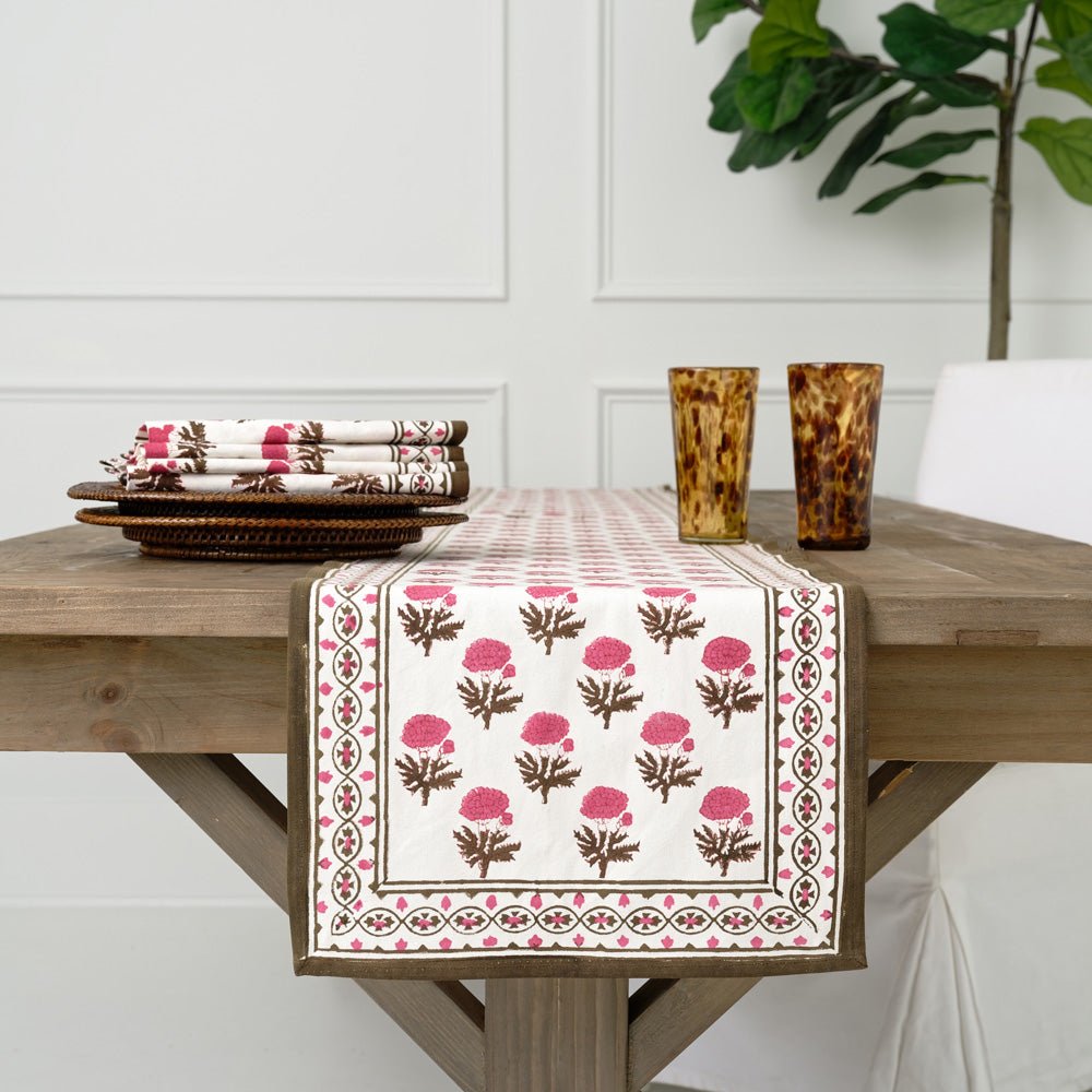 Gaya Fuchsia Pink and Brown Floral Table Runner