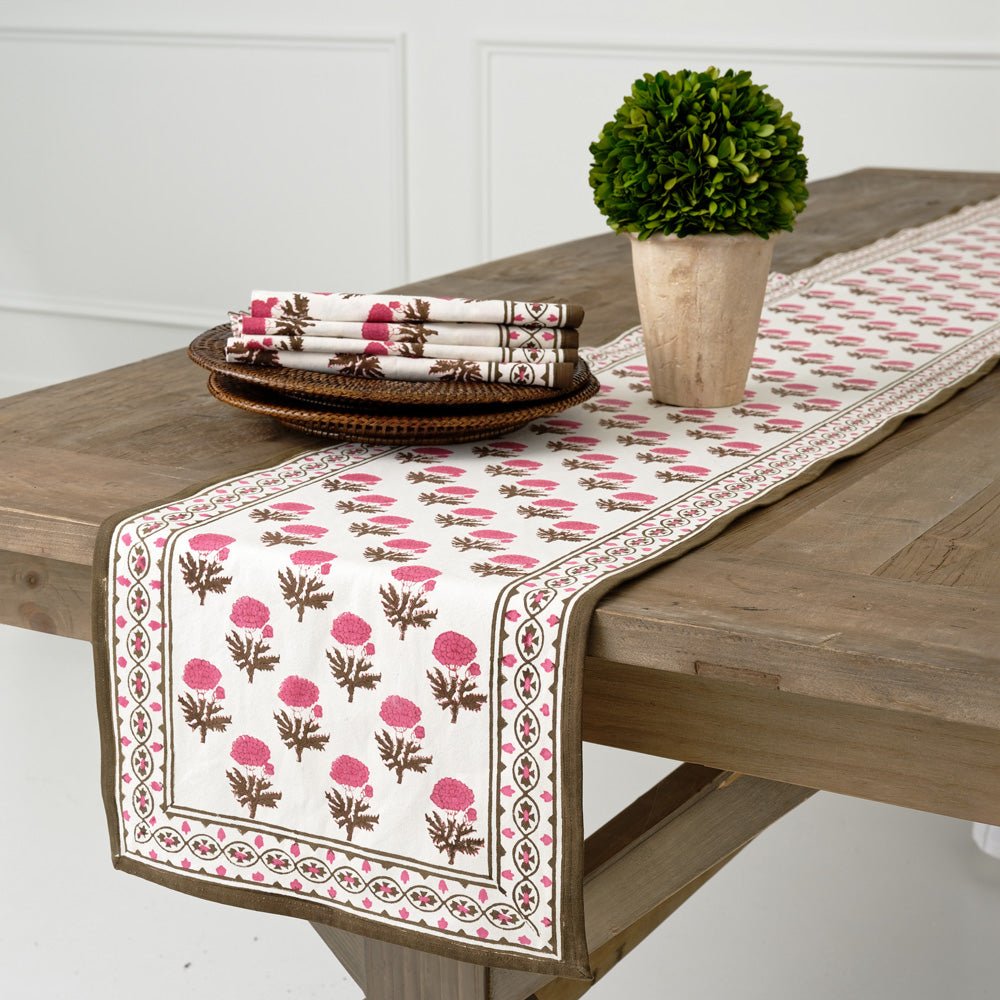 Gaya Fuchsia Pink and Brown Floral Table Runner