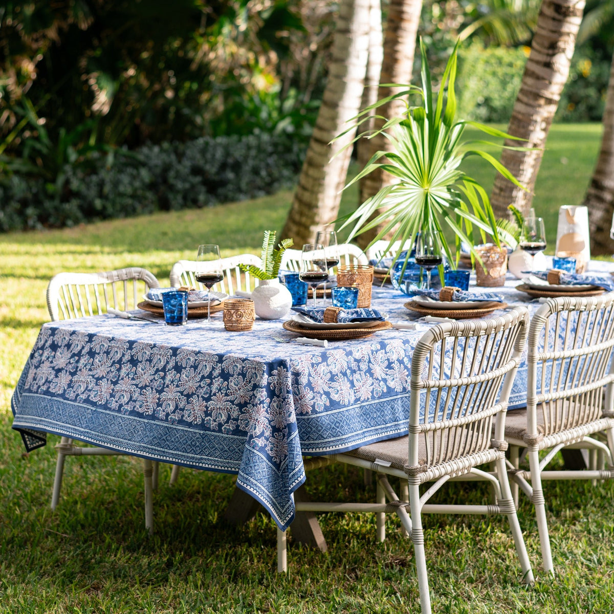 Grecian Palm Blue &amp; Orchid Tablecloth