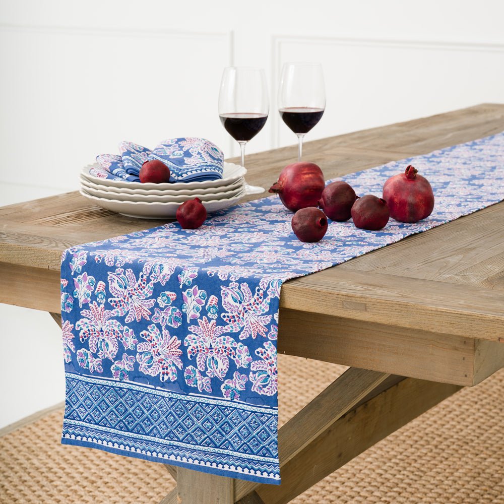 Grecian Palm Blue and Orchid, Purple, Pink Table Runner