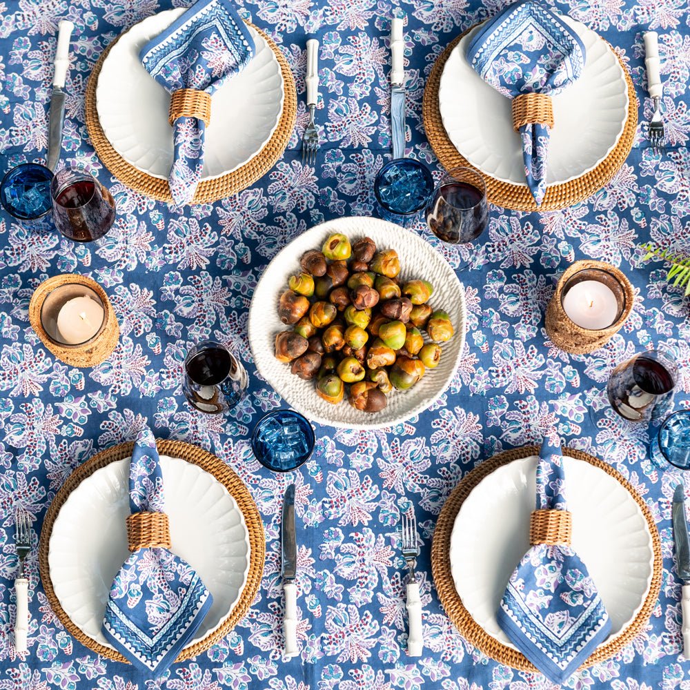 Grecian Palm Blue &amp; Orchid Tablecloth