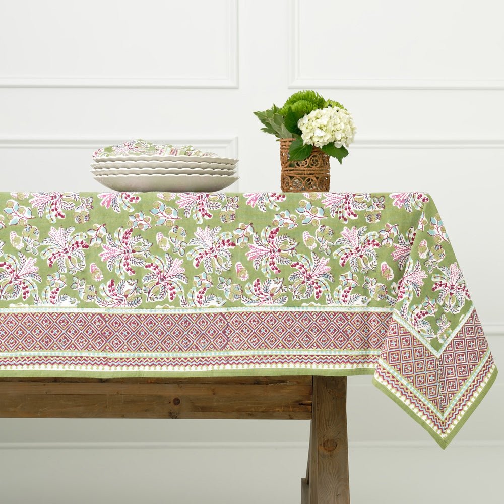 Grecian Palm Fern Green & Magenta Pink Tablecloth