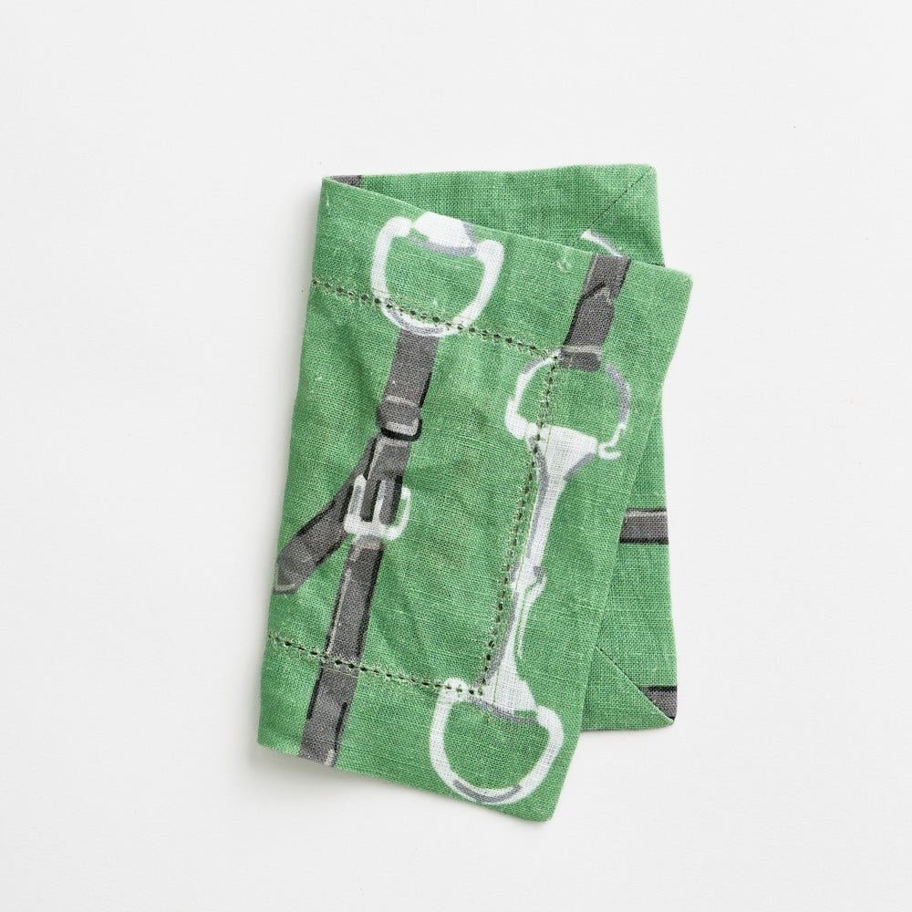 Green linen snaffle & buckle equestrian cocktail napkins