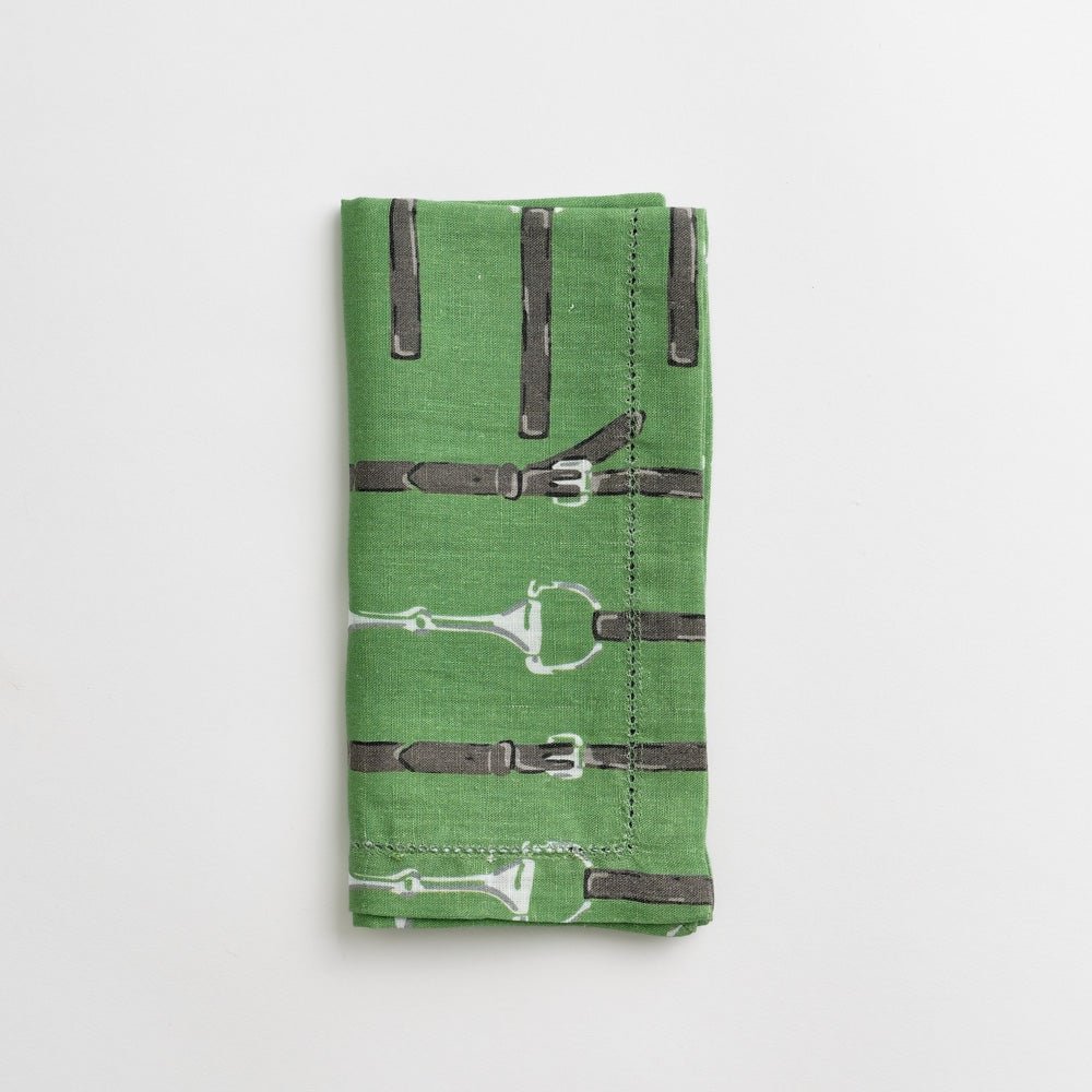 Green linen snaffle & buckle equestrian napkins