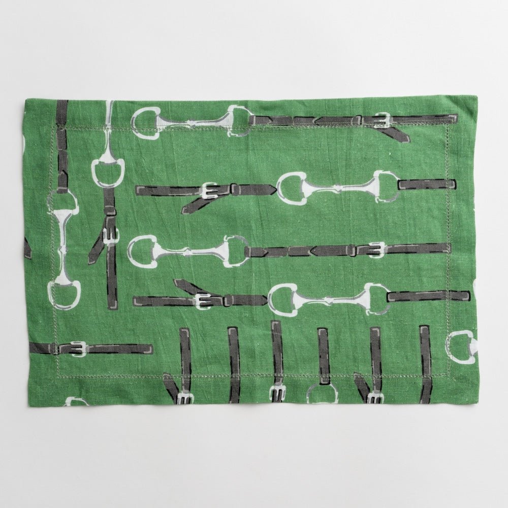 Green linen snaffle &amp; buckle equestrian placemats