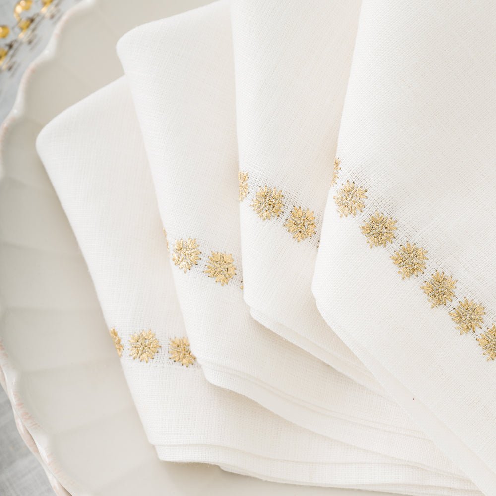 India Hicks Home Medals Gold and White Embroidered Linen Napkins