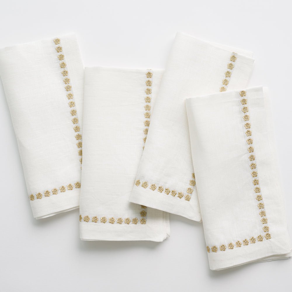 India Hicks Home Medals Gold and White Embroidered Linen Napkins