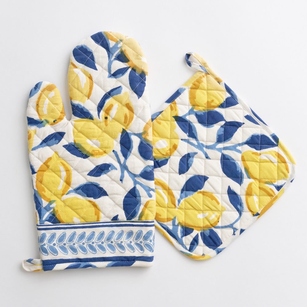 Pomegranate Blue Oven Mitt & Pot Holder Set of 2