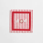 Embroidered Peppermint red & white striped cocktail napkins