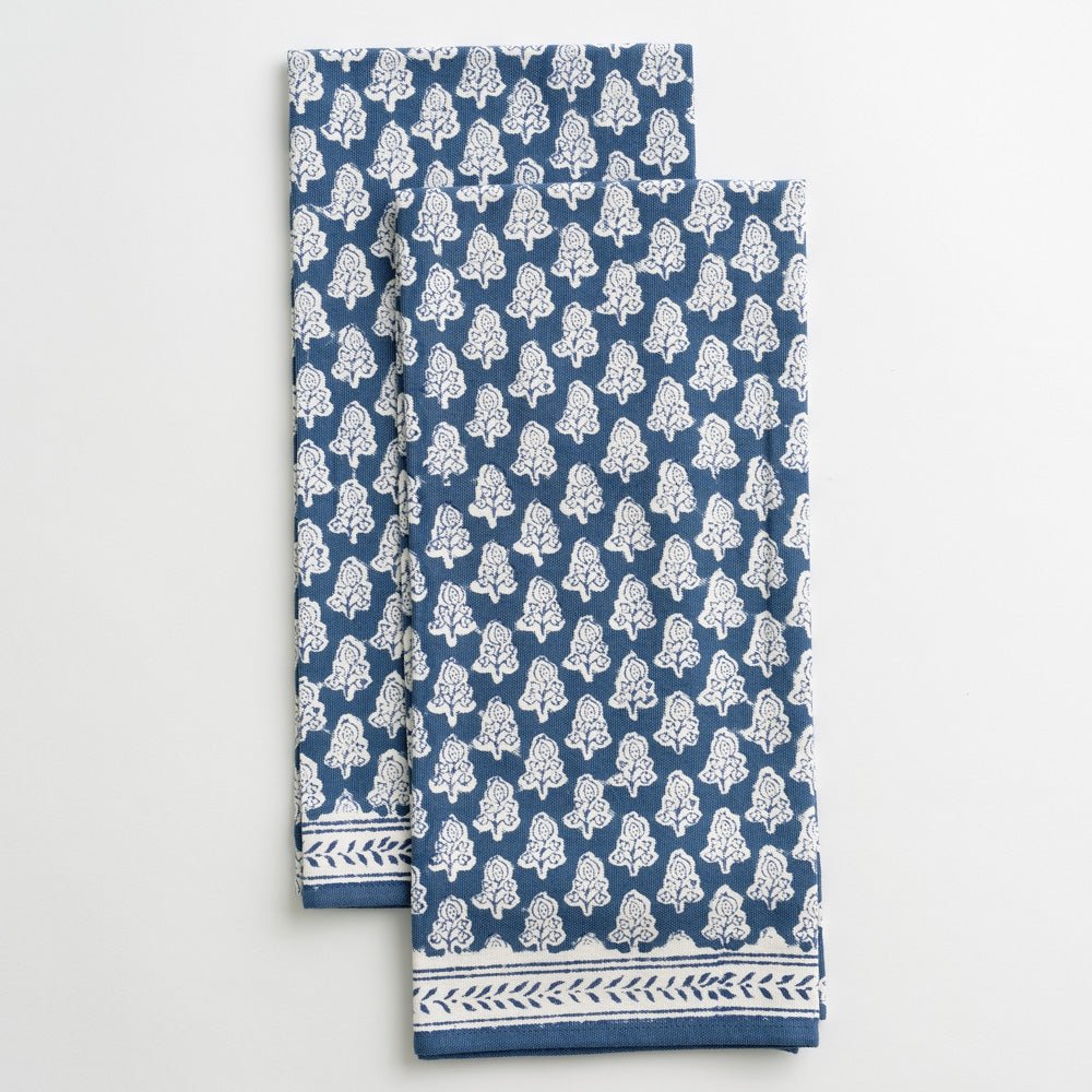 Pom Buti Denim Blue and White Floral Tea Towels