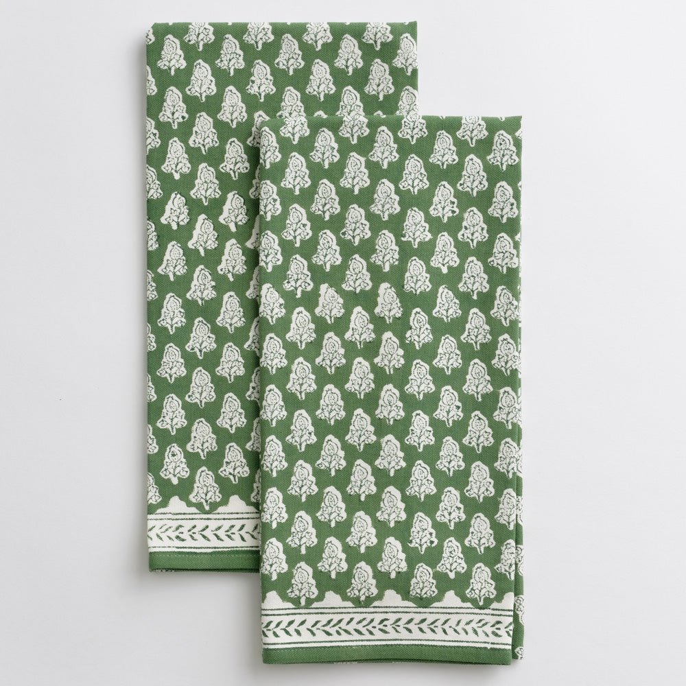 Pom Buti Green & White Floral Tea Towels