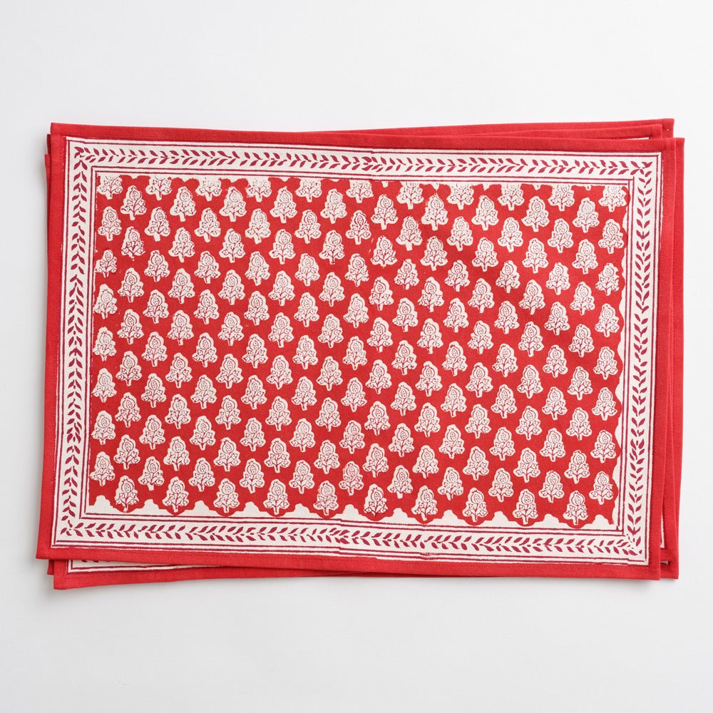 Pom Buti Red &amp; White Floral Placemats