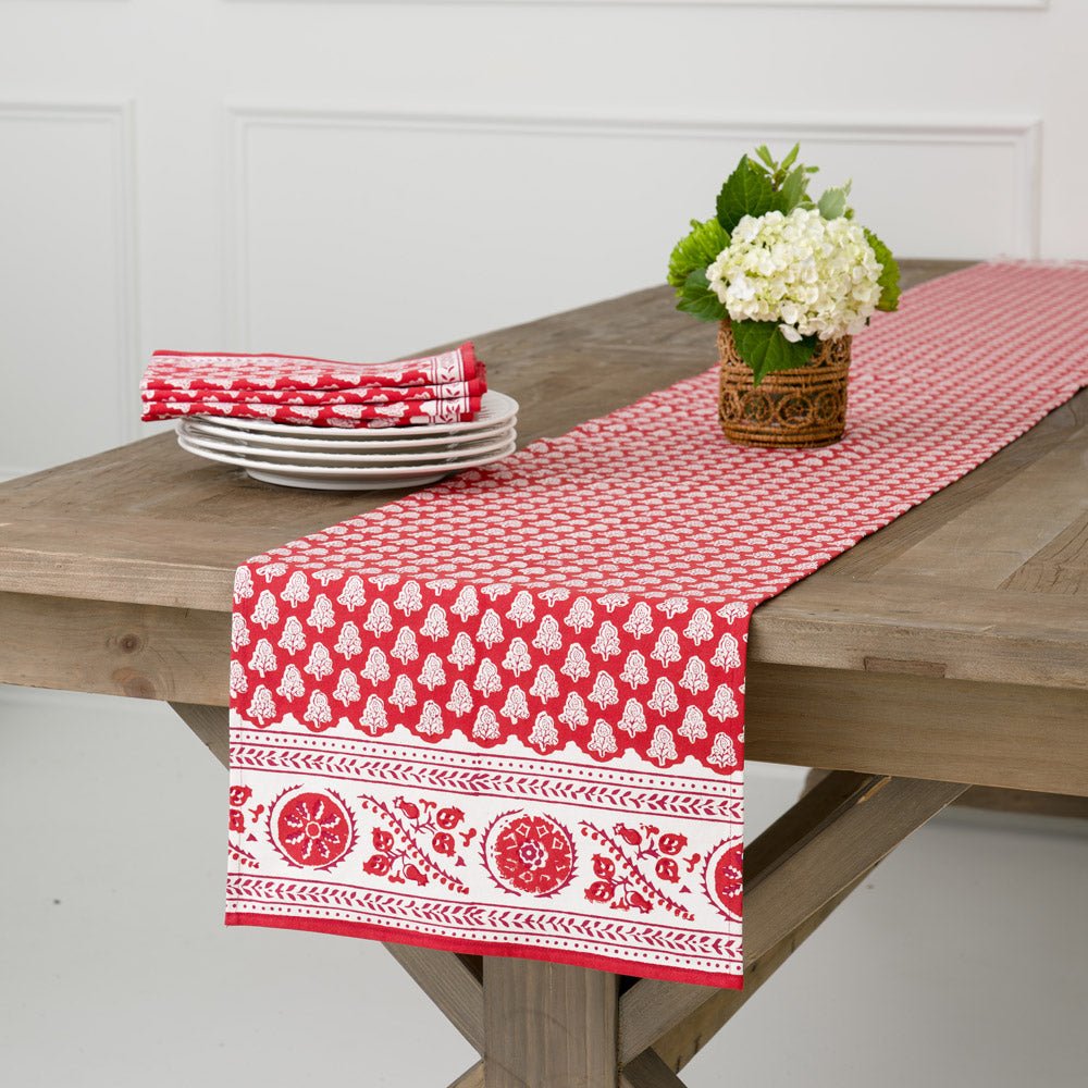 Red Tale Runner Pom Buti Red Table Runner - Pomegranate Inc.