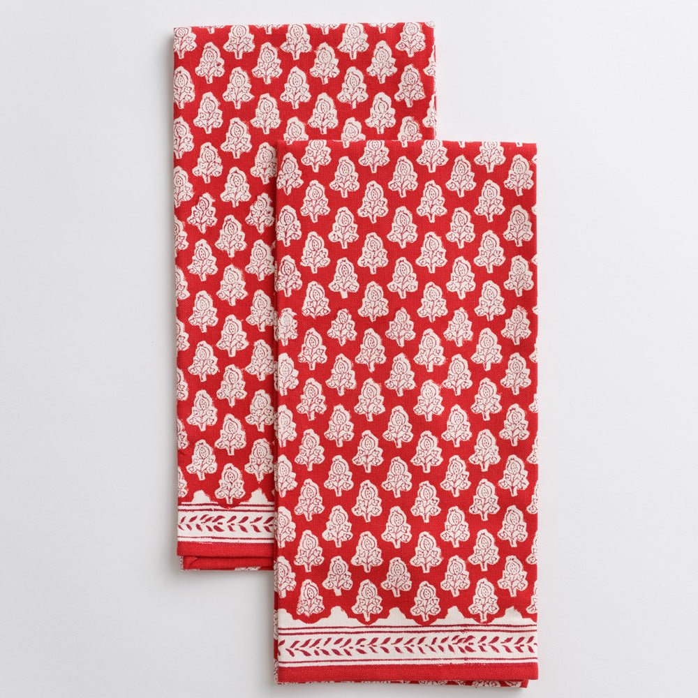 Pom Buti Red &amp; White Floral Tea Towels