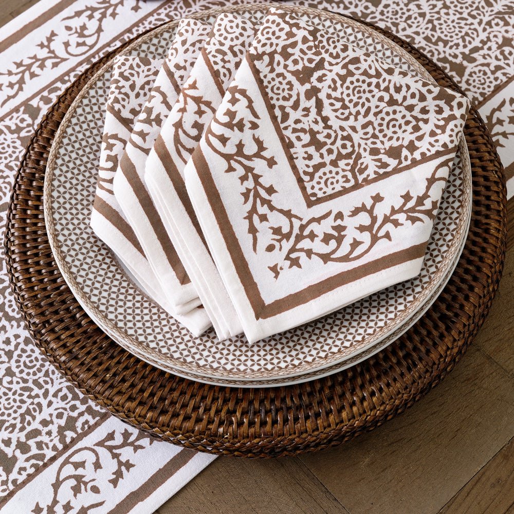 Tapestry dark chocolate brown and white napkins