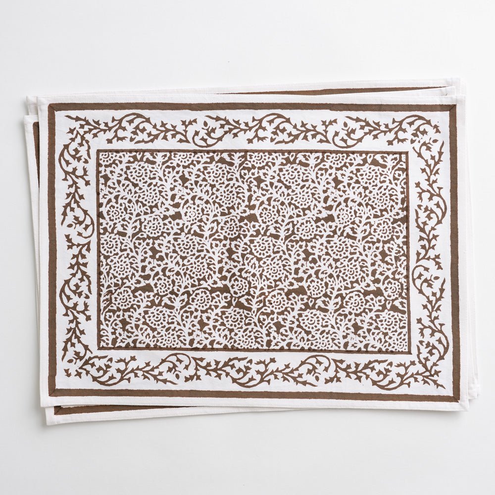 Tapestry dark chocolate brown and white placemats