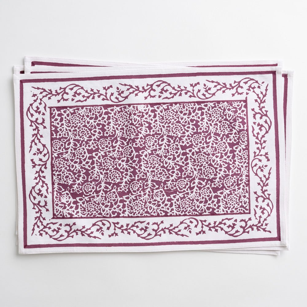 Tapestry eggplant purple & white placemats