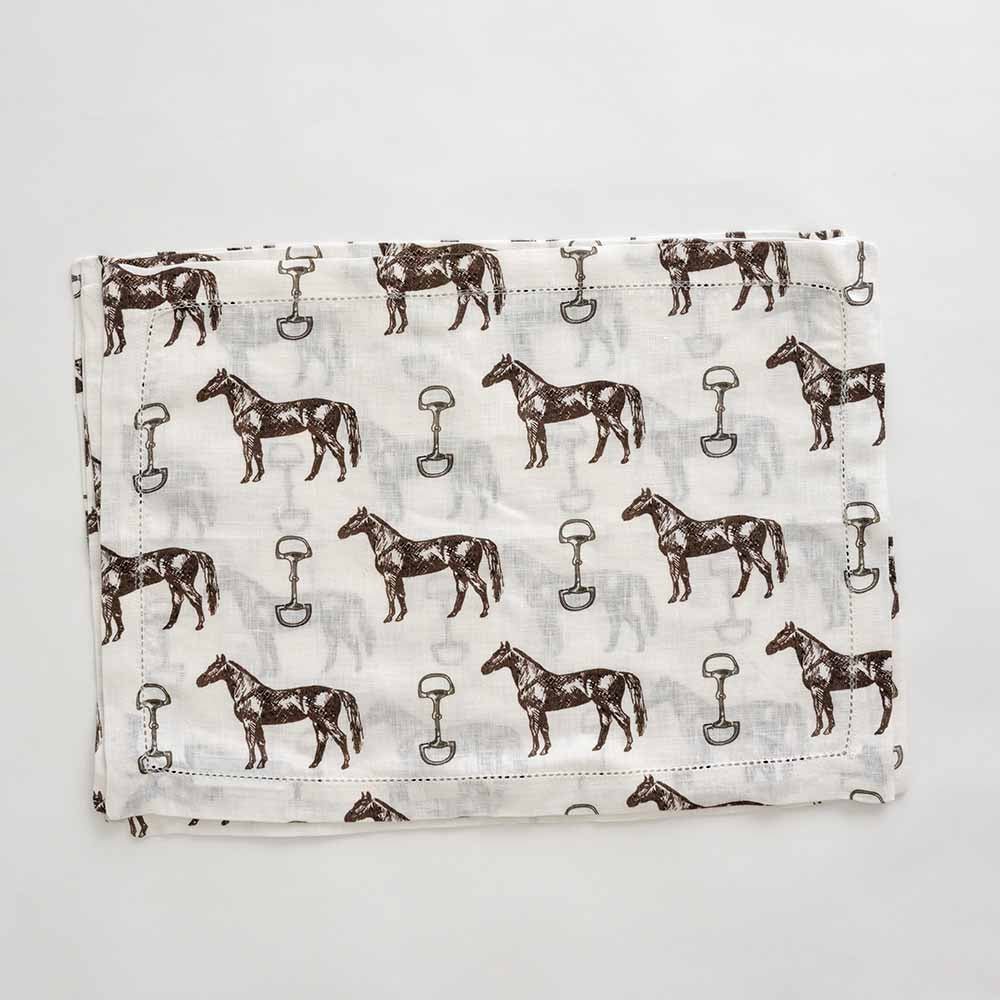 Horse and Snaffle Linen Placemat set of 4. 