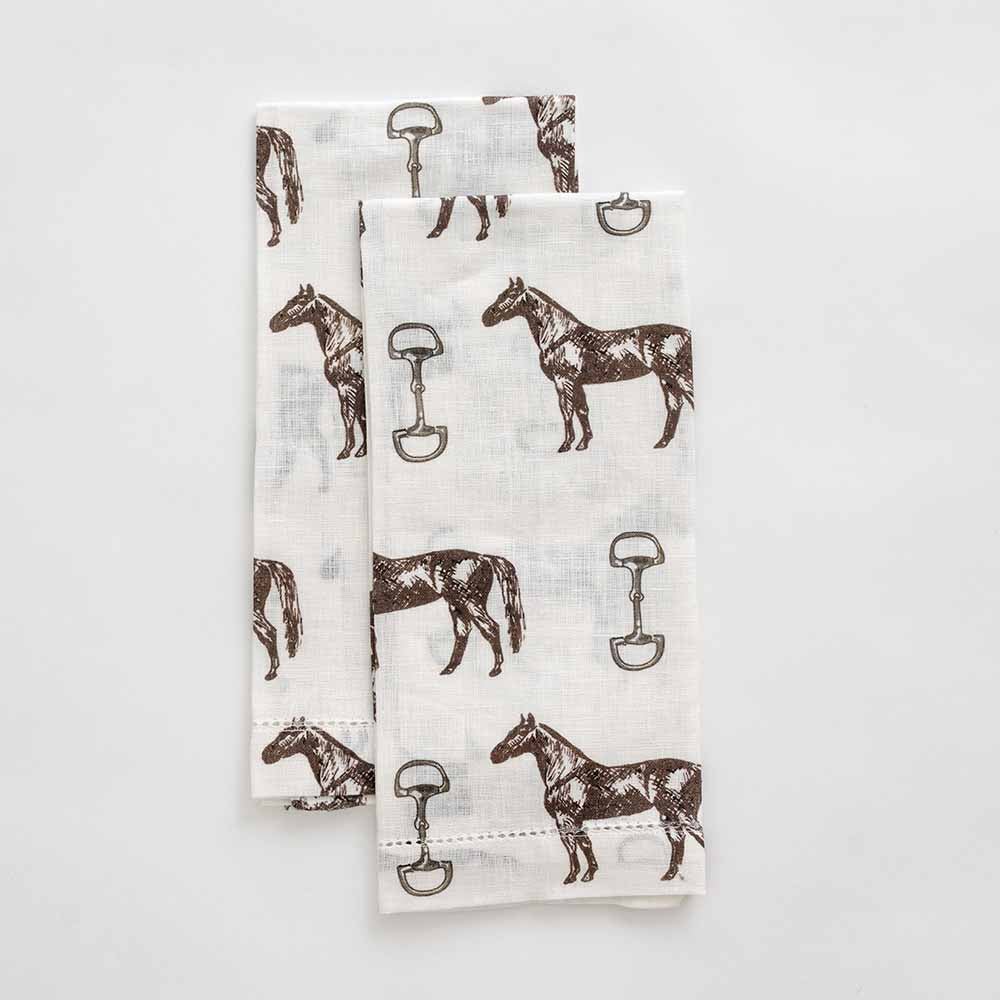 Horse and Snaffle Linen Fingertip Towels set of 2. 