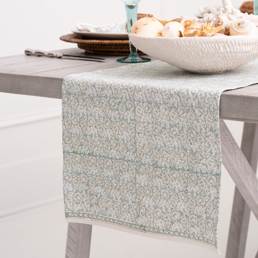Runner Seashell India Hicks Home Seashell Seafoam Table Runner – Pomegranate