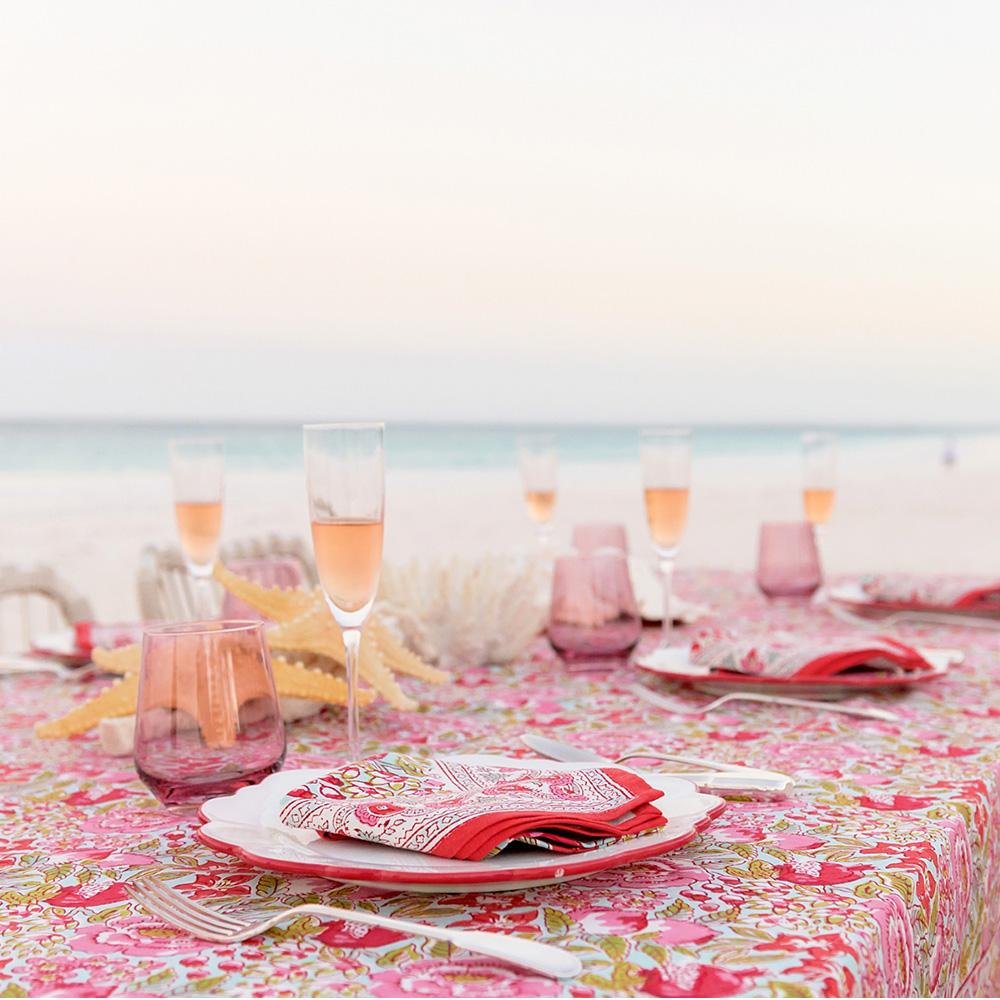 Wildflower Garden Tablecloth on beach with ocean in background