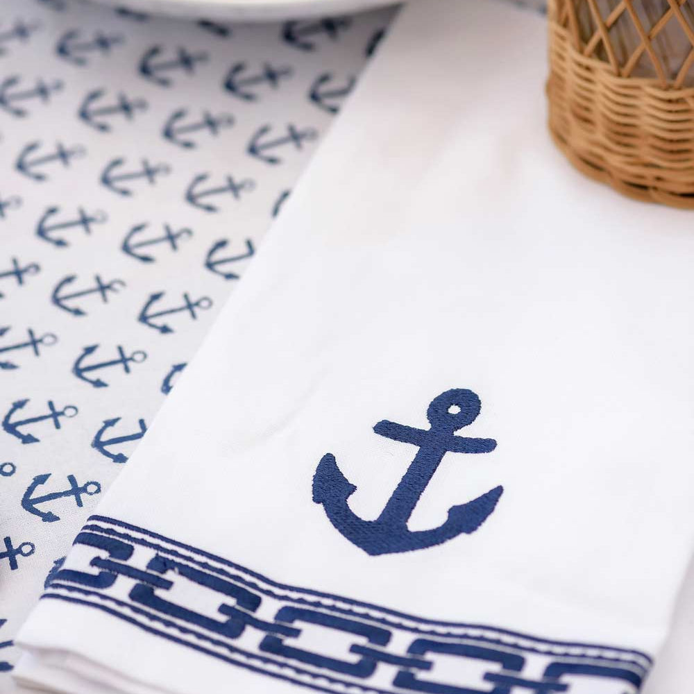 embroidered tea towel with anchor