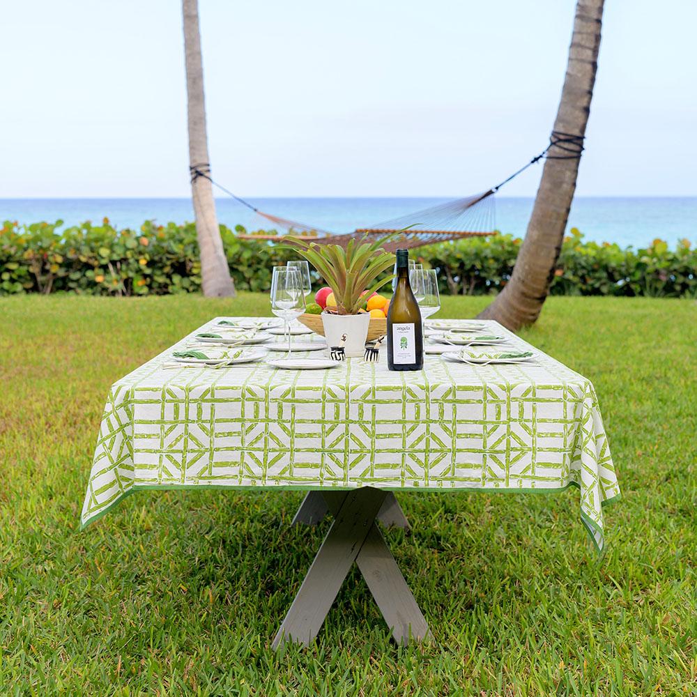 Green Bamboo Tablecloth in island setting.
