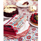 Bukhara Stripe Brick & Teal Napkin with matching tablecloth