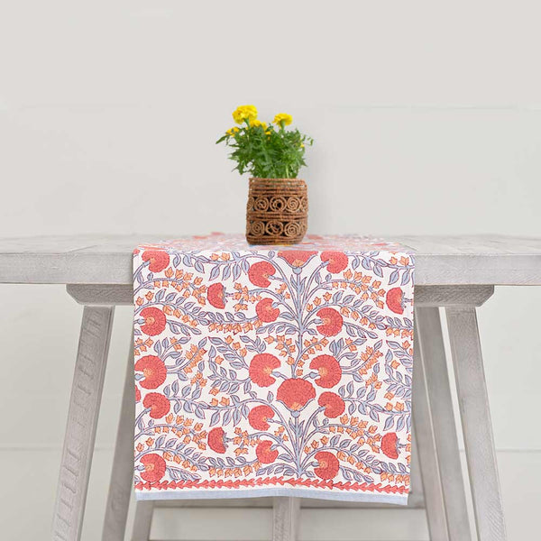 Cactus Flower Ivory Table Runner | Colorful Floral Table Linens