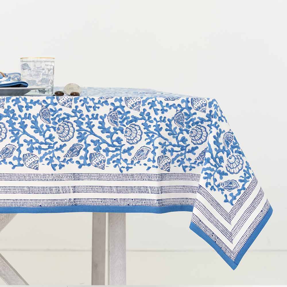Coral &amp; Shell Blue Tablecloth