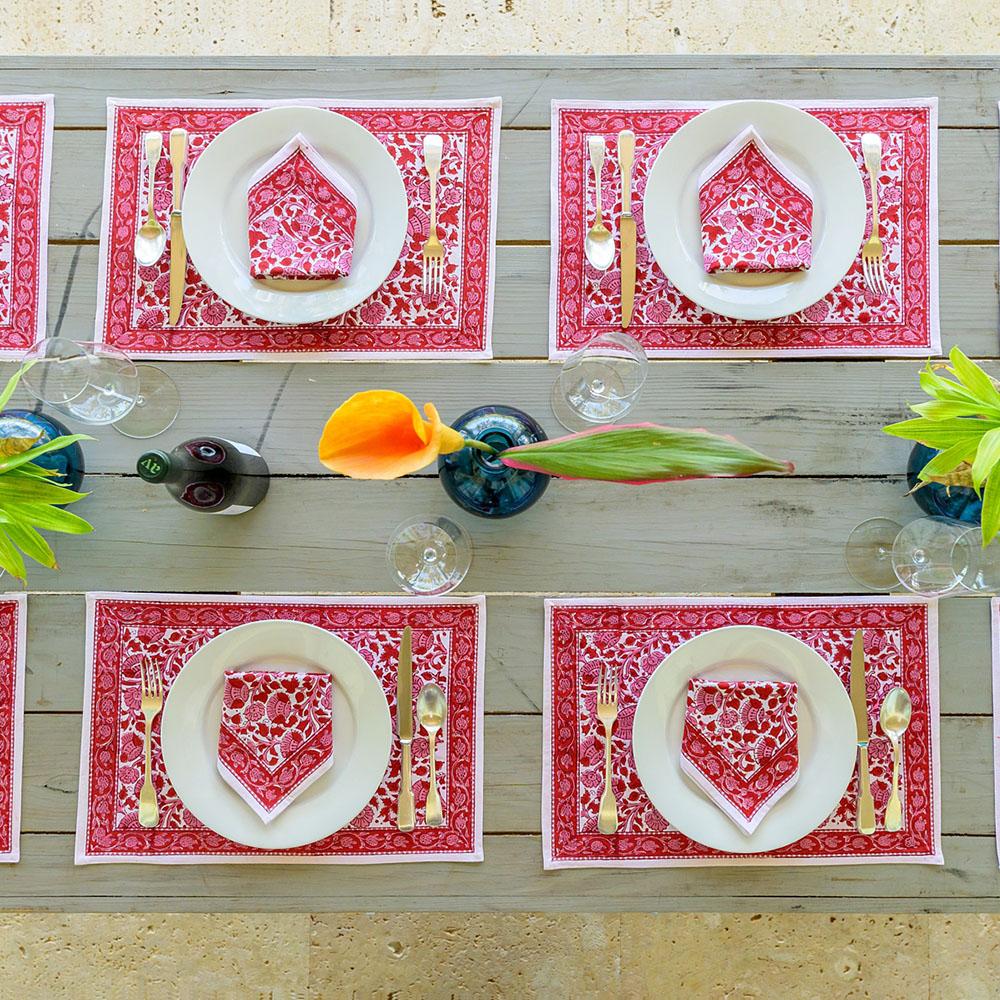 Crimson Blossom Placemat with matching napkins.