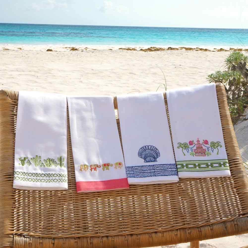 Navajo Cactus Embroidered Hand Towels at beach