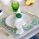 Green Bamboo Square Jute Placemat with beaded napkin ring.