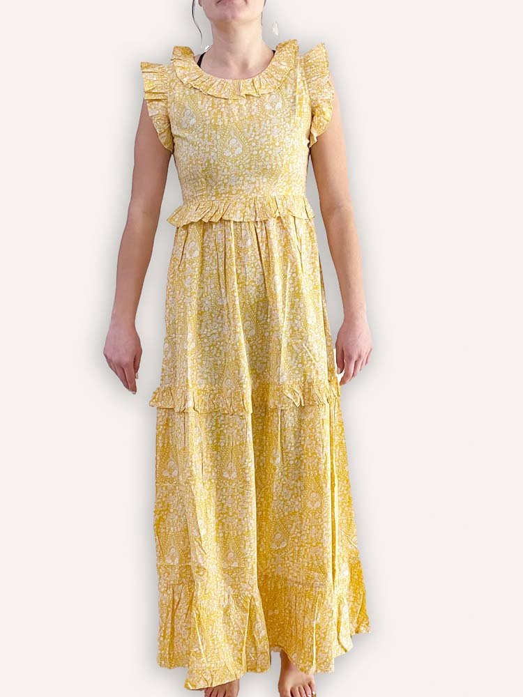 Yellow Paisley Flounce Sleeve Dress