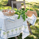 Outdoor table with Lemon Topiary tablecloth. 