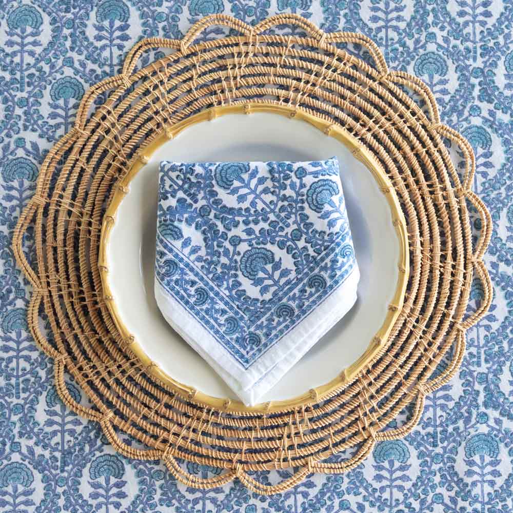 Bamboo Cane Placemat with blue napkin and tablecloth